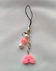 Pink Rainbow Phone Charm Dangle Lanyard Hanging Pendant Chain Car Decor Handmade - Zdjęcie 1 z 4
