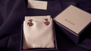 Authentic Gucci Heart GG Logo Earrings – Silver Finish – With Box - Picture 1 of 9