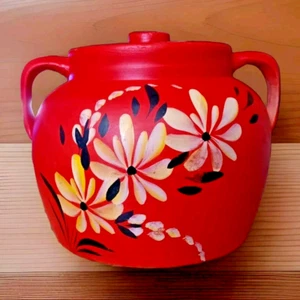 1930s Robinson Ransbottom Crown Line Hand-Painted Cookie Jar with Ears in Red JD - Picture 1 of 14