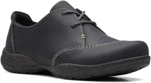 Clarks Roseville Rio Women's Lace Up Loafer Black Leather US Size 7 Wide - Picture 1 of 6