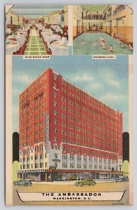 Ambassador Hotel Washington DC Swimming Pool Main Dining Room Multiview Postcard - Picture 1 of 2