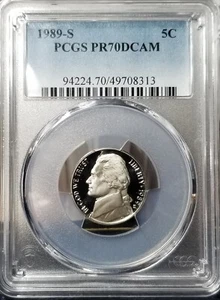 1989-S 5c Jefferson Nickel PCGS PR70DCAM #8313 - Picture 1 of 2