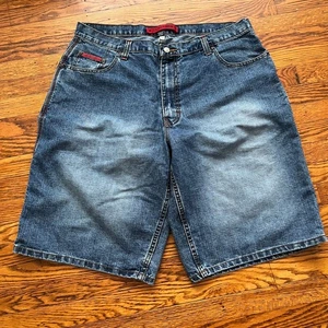 Vintage USPA US Polo Assn Baggy Logo Jean Shorts Mens 38 Skater Grunge Blue Y2K - Picture 1 of 12