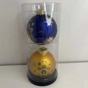 New MLB Milwaukee Brewers Two Pack Glass Ball Ornament Set Blue And Gold - Picture 1 of 4