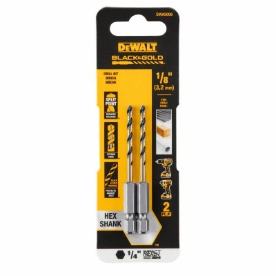 5 Pack - Black & Gold HSS Drill Bit,1/4 In. Hex Shank,Impact Ready,1/8 In. - DWA - Image 1 of 1