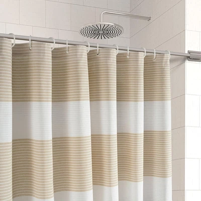 米色浴帘面料-多比条纹豪华水疗灵感浴帘 f — 第 1/4 张图片