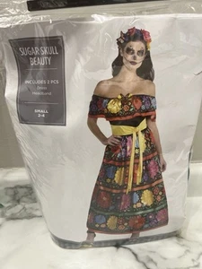 Sugar Skull Beauty Day Dead Dia Muertos Adult Dress Up Halloween Costume S 2 4 - Picture 1 of 8