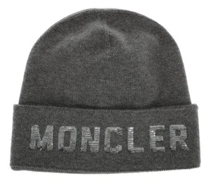 NEW MONCLER LUXURY WOOL CASHMERE SEQUIN LOGO BEANIE HAT ONE SIZE - Picture 1 of 4