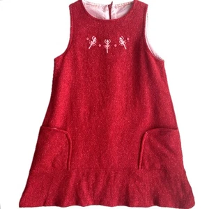 JACADI PARIS Wool Silk Dress Embroidered Ballerinas Buttons Pockets Girls SZ 4 - Picture 1 of 10