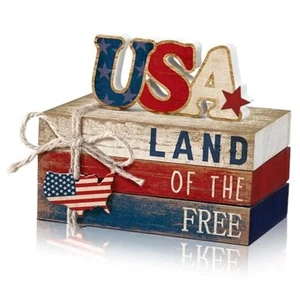 4 Pcs Fourth of July Tiered Tray Decorations Independence Day Wood Signs Map - Picture 1 of 7