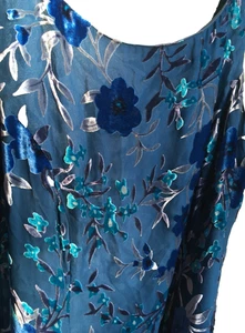 Jacques Vert Size 18 Blue-Mix Silk Devore Velvet Sleeveless Occasion Maxi Dress - Picture 1 of 7