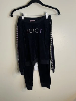 Conjunto combinando Juicy Couture meninas preto cor arco-íris strass veludo tamanho 7 - Imagem 1 de 4