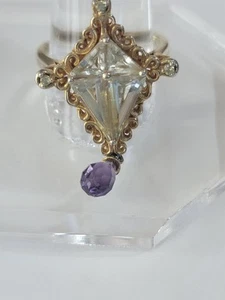 Gota de amatista, cruz cristal oro destellado plata esterlina anillo Estate talla 9,5 - Imagen 1 de 5