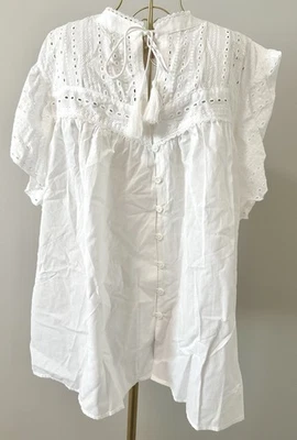 Blusa Top Campesina Tejida MUSE Boho Bordada Ojales Marfil Blanco Floral Plus 2X Foto 1 de 4