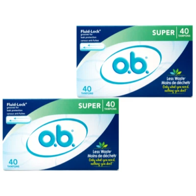 2 Pack O.B. Fluid Lock No Applicator Tampons Super 40 Count Each - Image 1 of 4