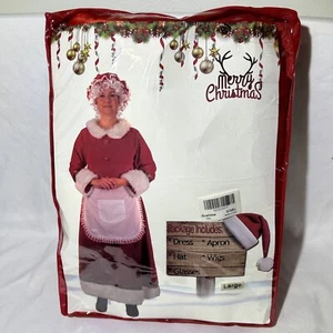 Mrs. Claus Adult Women’s Costume Christmas Dress Apron Wig Hat Glasses Large - Picture 1 of 4