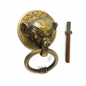 ELEPHANT pulls handles antique solid brass vintage drawer knobs ring 2.1/4" - Picture 1 of 3