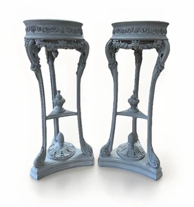PAIR OF FRENCH LOUIS XIV GRAY-PAINTED TRIPOD JARDINIERES PLANTERS 51.5"H x 25"D - Picture 1 of 13