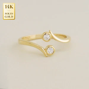 Anillo minimalista de diamantes de oro macizo real de 14 quilates con bisel anillo de diamantes naturales - Imagen 1 de 7