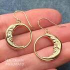 14K Yellow Gold Crescent "Man In The Moon" Circle Earrings. 1.25"