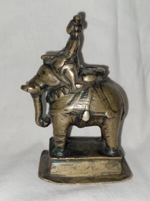 Antique Collectible Early Period Mughal King on Elephant Inkpot Bronze Statue - Image 1 of 4