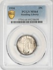 1916 Standing Liberty Quarter 25c Ms64 90% Full Head Pcgs Secure 947560-3