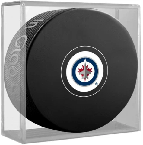 Winnipeg Jets NHL Team Logo Autograph Souvenir Hockey Puck (in Display Cube) Cover