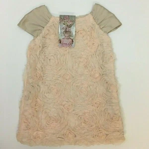 Dolly by Le Petit Tom NWT Sz: Pet (1-3Y) & Sm (3-6Y) Girls Rosy Dress in Creme - Picture 1 of 3