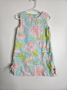 Lilly Pulitzer Carolina Girl Dress Surf Blue All Dahled Up Blue Pink 4 - Picture 1 of 8