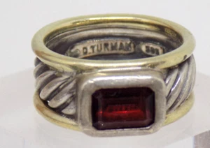 David Yurman Sterling Silver 14K Gold Red Gemstone Thoroughbred Cable Ring s6.75 - Picture 1 of 7