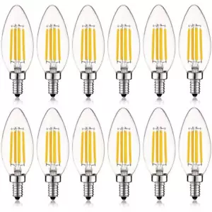 LED Light Bulb Clear Glass Straight Filament 2700K B10 Dimmable (12Pack) - Picture 1 of 3
