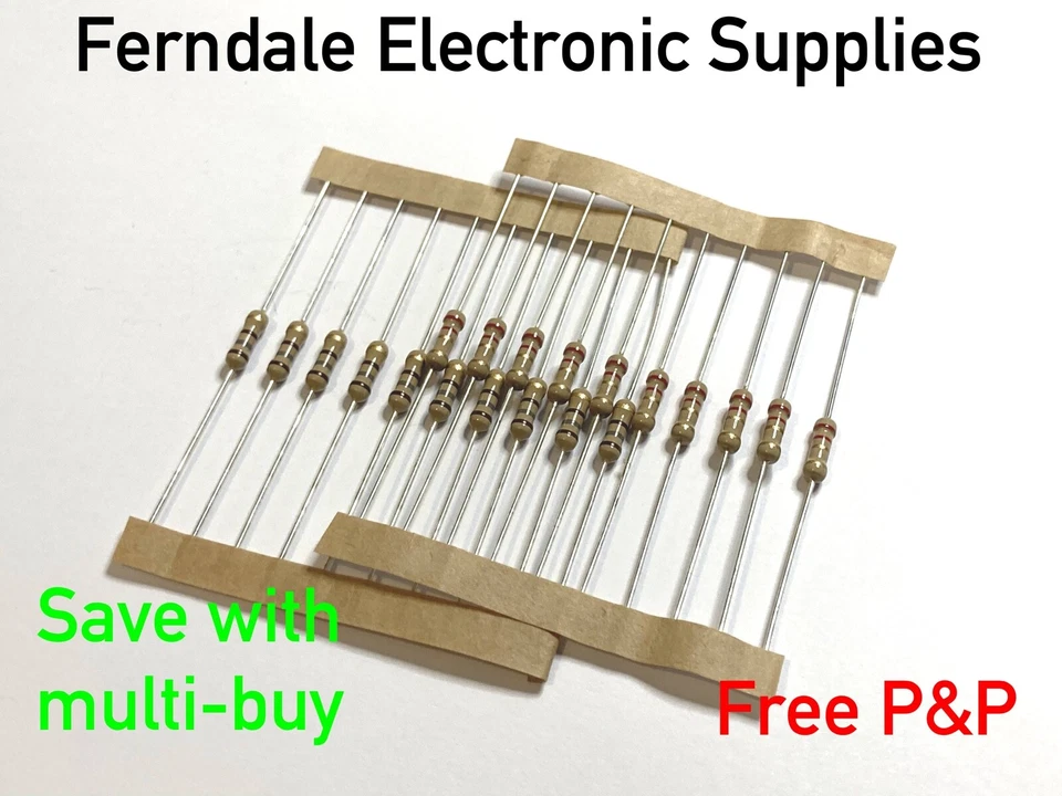 Resistor, Carbon Film, 5%, 0.5W, 1/2W 350 V,  select 1 ohm - 10M ohm, 10-50 pack - Image 1 of 1