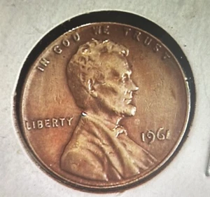 1961-No Mint Mark LINCOLN PENNY CENT-SLANTED 1 - Picture 1 of 3
