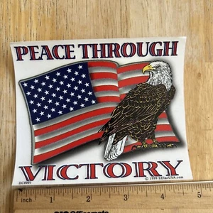 Window Bumper Sticker Patriotic Peace Through Victory Decal 1999 Flag Eagle - Picture 1 of 1