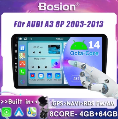 9" Für AUDI A3 8P 2003-2013 Autoradio Android 14 GPS Navigation DAB+ CarPlay DSP - Bild 1 von 4