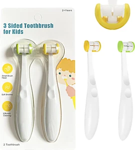2 Pcs 3 Sides Toddler Toothbrush, Soft Bristle for Kids, Sensitive Gums Oral Car - Picture 1 of 6