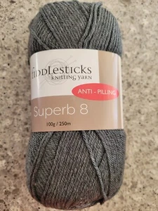 Fiddlesticks Superb 8 #70031 Dark Grey Anti Pilling Acrylic Yarn 100g 250m - Picture 1 of 1