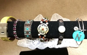 6 BRACELETS, LEATHER/SILVER, PURPLE LINK, EXPRESS W/BEADS,BEADED, MOGO, BANGLE - Bild 1 von 8
