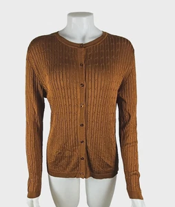 NWT - Vintage Marshall Fields 100% Silk Cable Knit Copper Cardigan Sweater Large - Picture 1 of 3