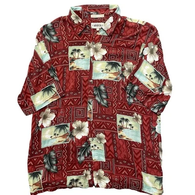 Compa Moda Hawaiian Shirt Tropical Palm Tree Hibiscus Red Aloha XL - Image 1 of 4