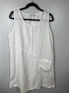 Vestido sin mangas corte suelto lino algodón línea A bolsillo sin mangas blanco grande - Imagen 1 de 6