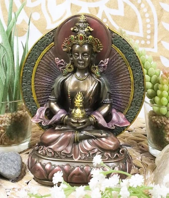 Ebros Feng Shui Buddhism Amitayus Buddha Amitabha Seated On Lotus Throne Statue - Image 1 of 4