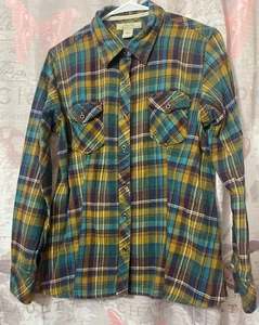 NATURAL REFLECTIONS Womens L Multicolor Plaid Flannel Long-Sleeve Button Shirt - Picture 1 of 10