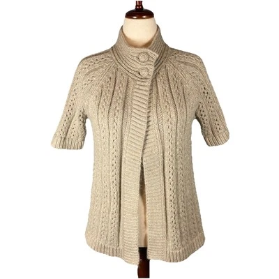 Cardigã Chicos robusto suéter de malha de cabo tamanho 1 médio lã alpaca cottage core - Imagem 1 de 4