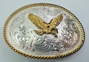 Vintage Montana Silversmith Western Belt Buckle Silver Plate w/ Gold Eagle 3" - Bild 1 von 10
