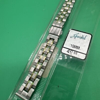 Pulsera de reloj vintage de acero inoxidable Speidel tono plata/oro para hombre 16 mm NOS Foto 1 de 4