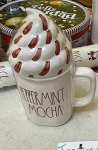 Neu RAE DUNN Christmas LL "PEPPERMINT MOKKA" Becher mit Topper - Bild 1 von 2