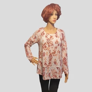 New Directions Shirt Womens Small Waffle Weave Geometric rust top T33 - Picture 1 of 9