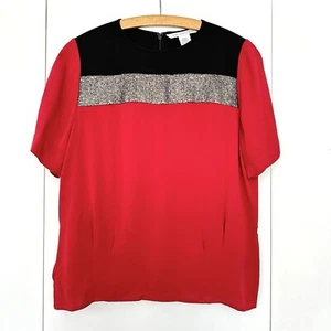 Top in seta rossa Diane Von Furstenberg taglia 10 pannello nero a righe metalliche oro - Foto 1 di 9