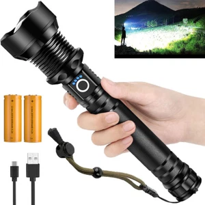LED Flashlight Rechargeable XHP70.2 Tactical Police Super Bright Torch Zoomable - Picture 1 of 7